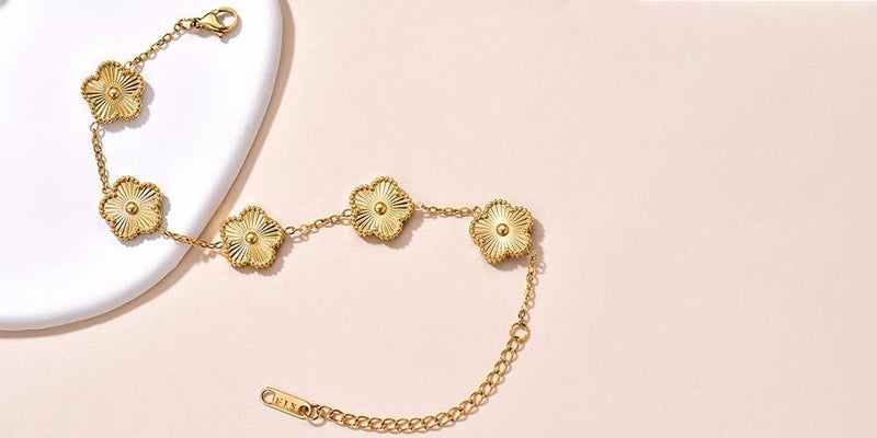 FLY FEI 18K Gold-Plated Four Leaf Clover Bracelet for Women,Adjustable lucky Bracelet Set Jewelry Gift-Hypoallergenic Charm for Birthdays, Wellness & Daily Wear - Image 5